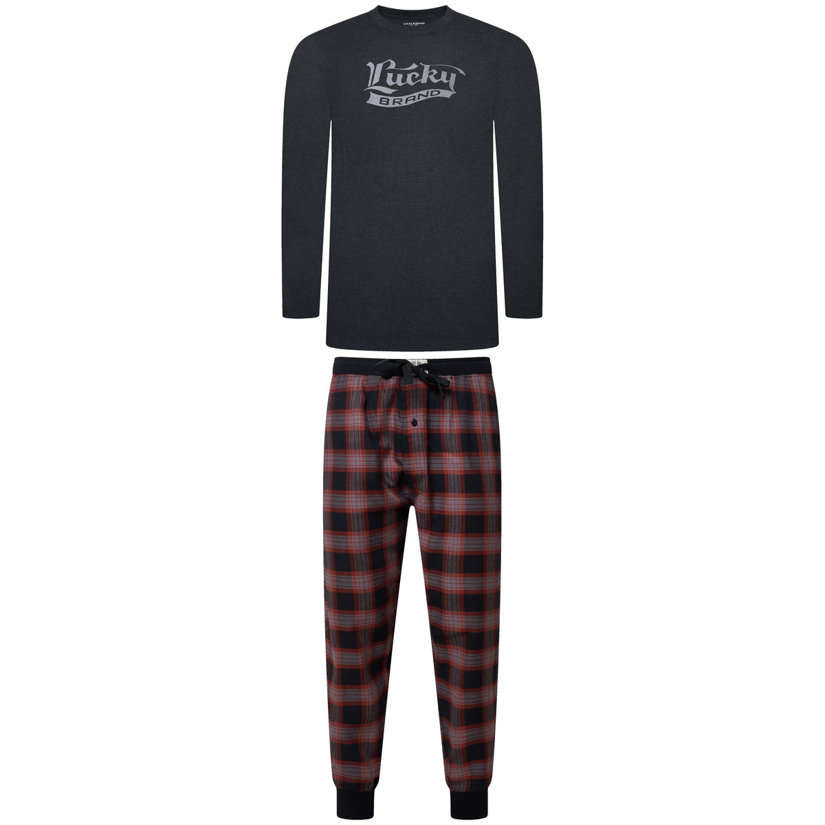 Lucky Brand Crew Neck & Closed Hem Flannel Pant Pyjama Set