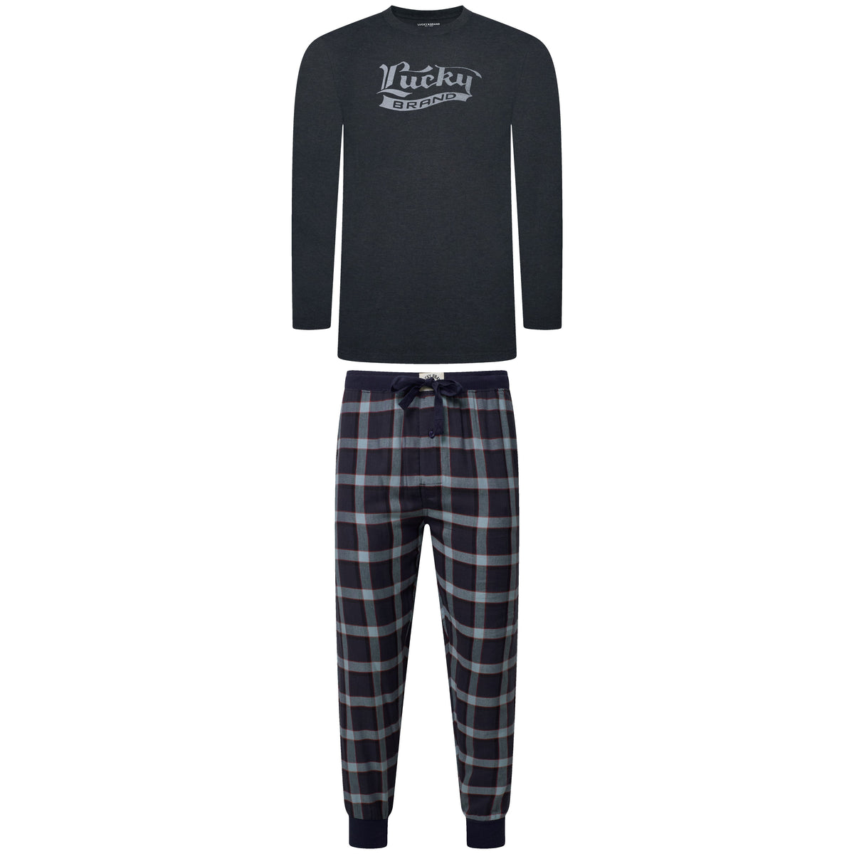 Lucky Brand Crew Neck & Closed Hem Flannel Pant Pyjama Set