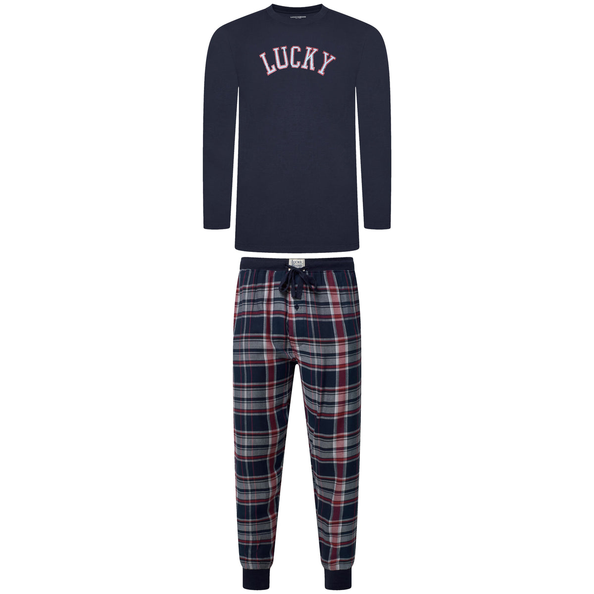 Lucky Brand Crew Neck & Closed Hem Flannel Pant Pyjama Set