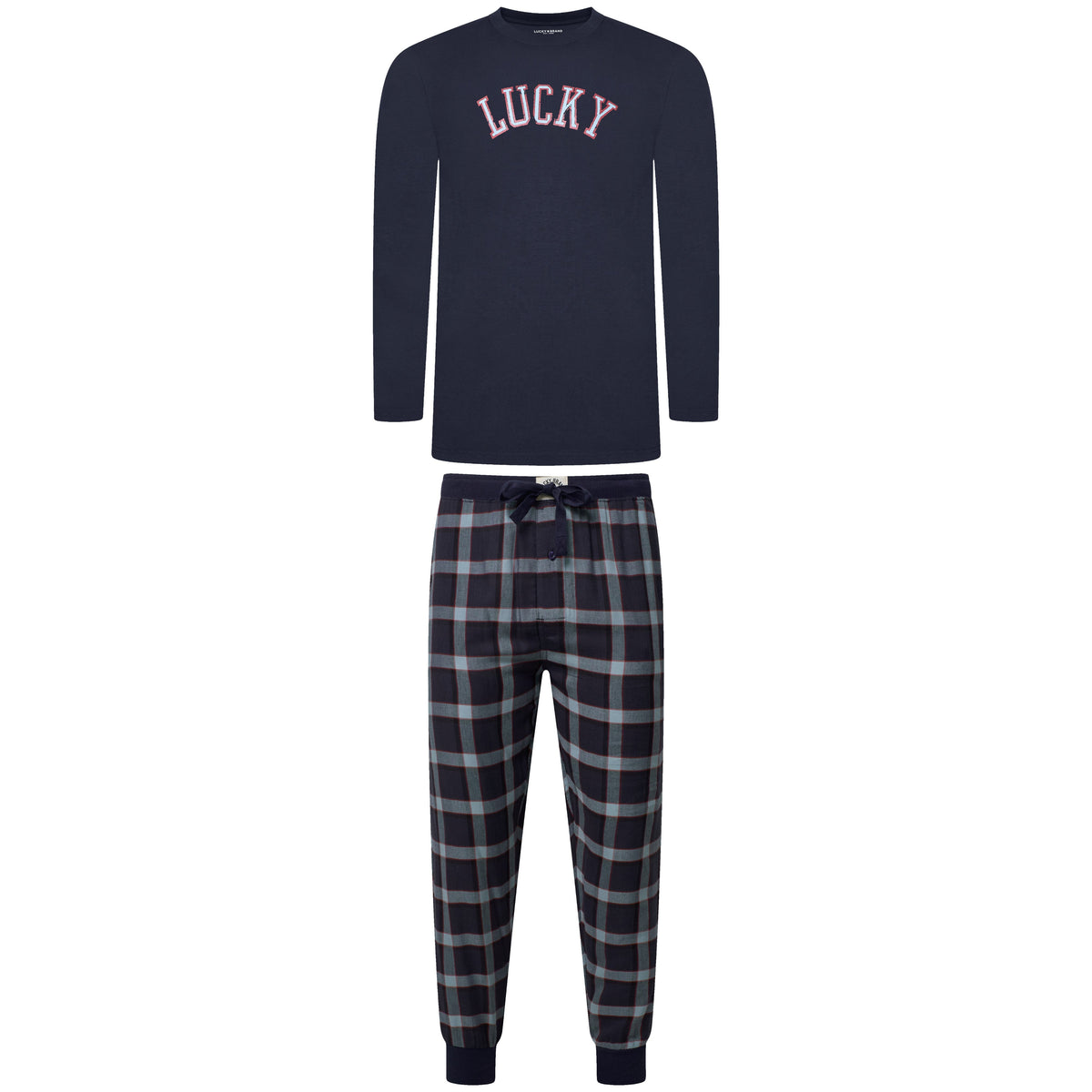 Lucky Brand Crew Neck & Closed Hem Flannel Pant Pyjama Set